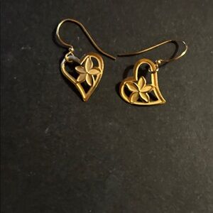 Gold Heart Plumeria Floral Earrings